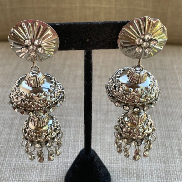 Women Earrings Jumka Silver Tone Fashion Jewelry Drop Down Earrings Traditional - Picture 3 of 7